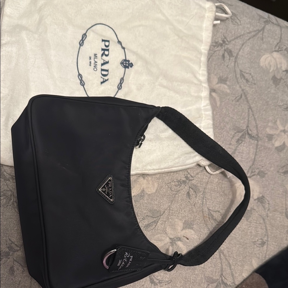 Prada Black Shoulder Bag with Crescent Shape and Logo